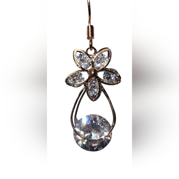 Crystal Flower Framed Drop Earrings - Picture 3 of 5